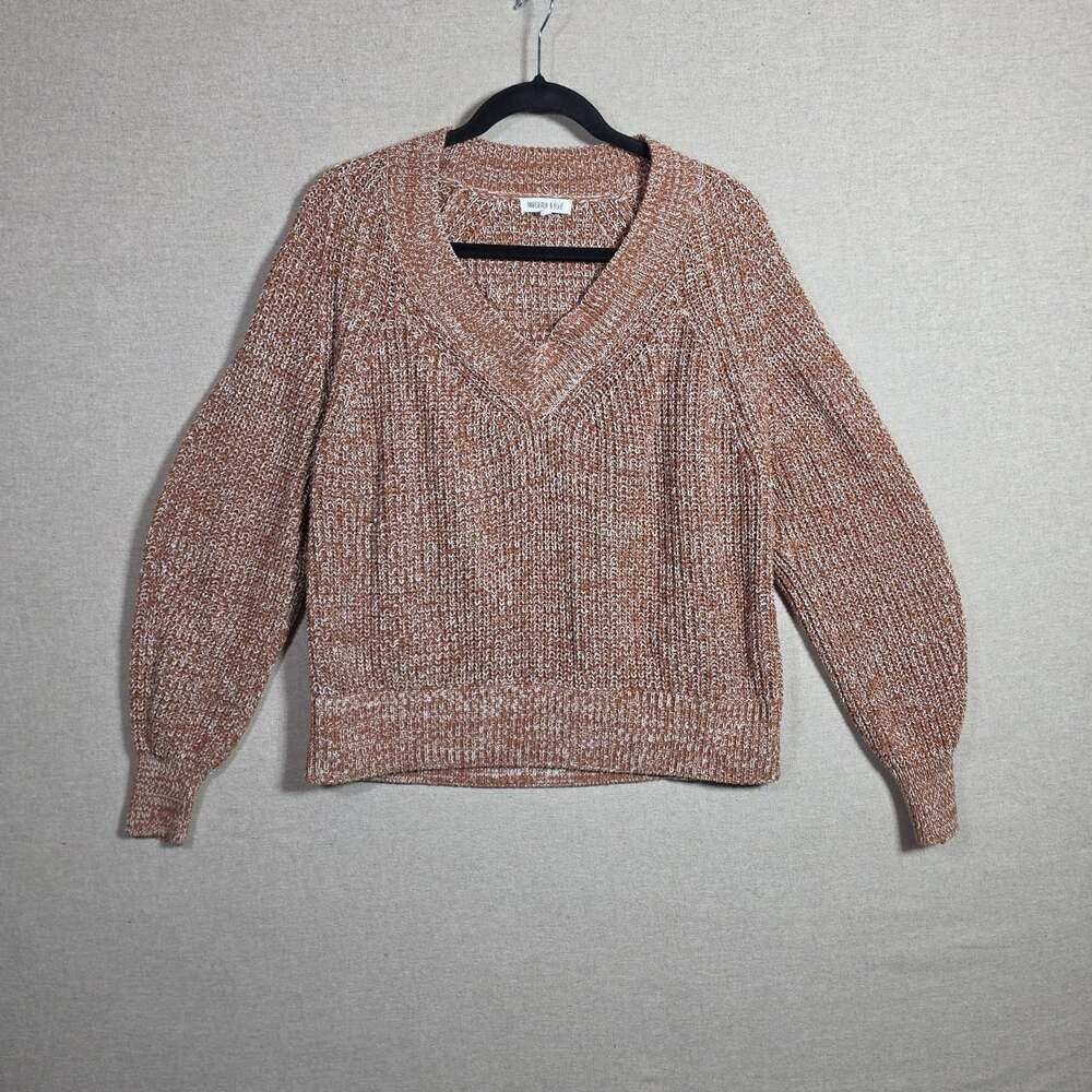 Margeaux & Ellie rusty orange and white Sweater size medium Boho chunky Knit